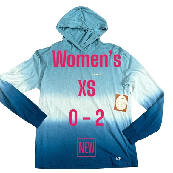 Women’s Ivory Ella XS 0 - 2 Hoodie Sweatshirt T-Shirt Hooded Ombre Blue NWT - Picture 2 of 10